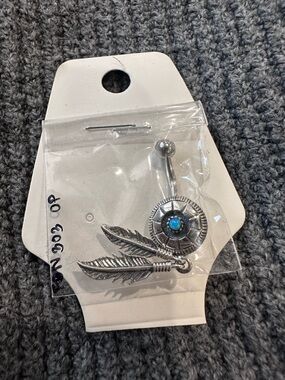 Silver Feather Opal Navel Ring - Women Jewelry